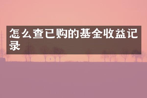 怎么查已购的基金收益记录