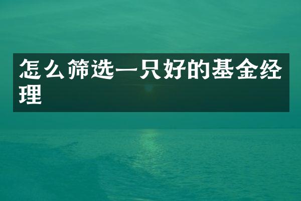 怎么筛选一只好的基金经理