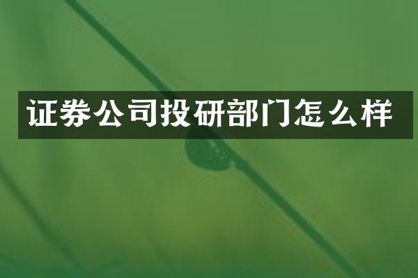 证券公司投研部门怎么样