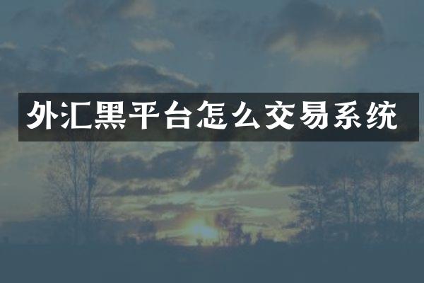 外汇黑平台怎么交易系统