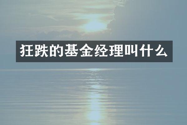 狂跌的基金经理叫什么