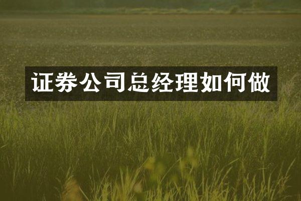 证券公司总经理如何做