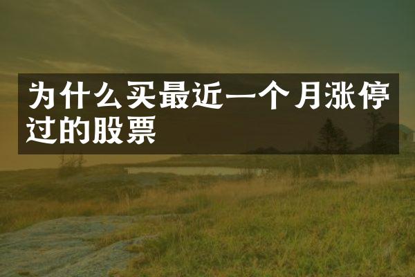 为什么买最近一个月涨停过的股票