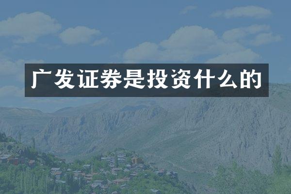 广发证券是投资什么的