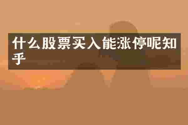 什么股票买入能涨停呢知乎