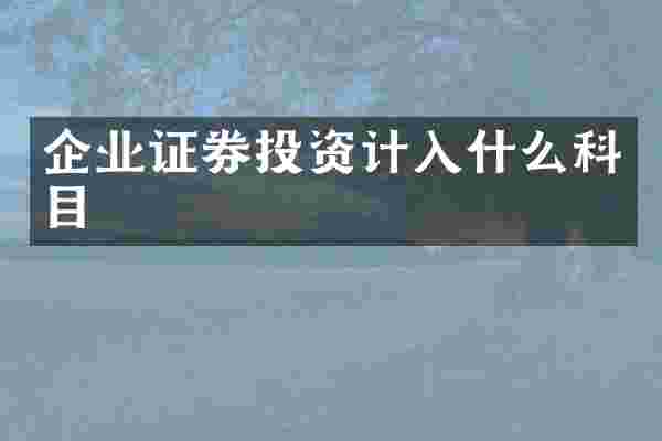 企业证券投资计入什么科目