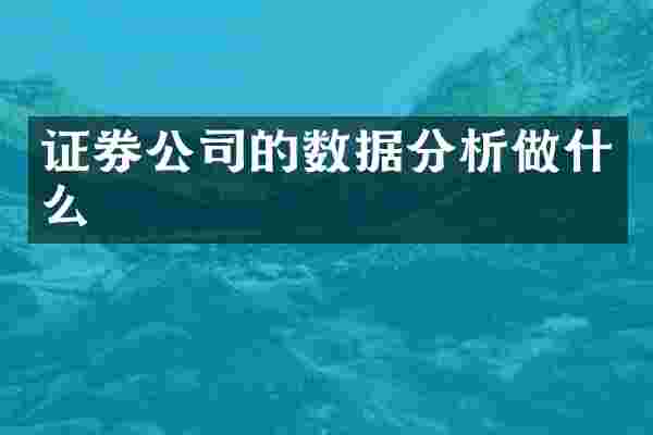证券公司的数据分析做什么