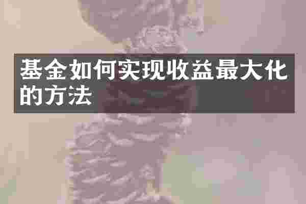 基金如何实现收益最大化的方法