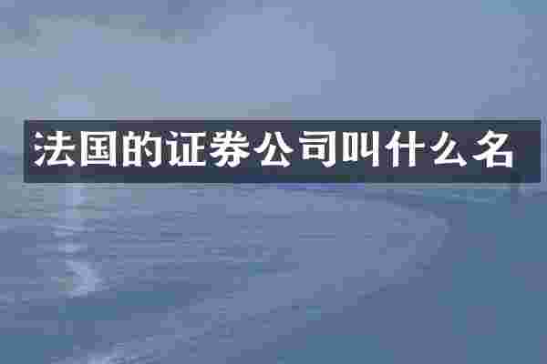 法国的证券公司叫什么名