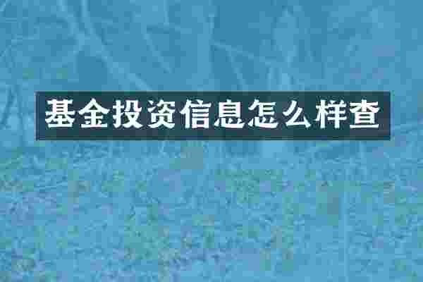 基金投资信息怎么样查