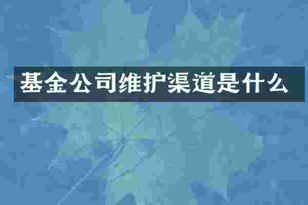 基金公司维护渠道是什么
