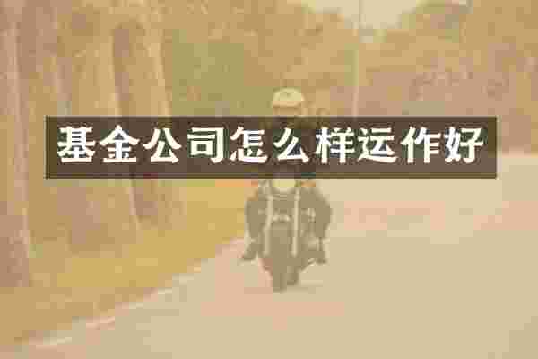 基金公司怎么样运作好