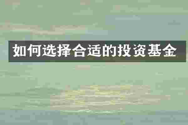 如何选择合适的投资基金