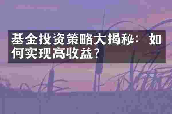 基金投资策略大揭秘：如何实现高收益？