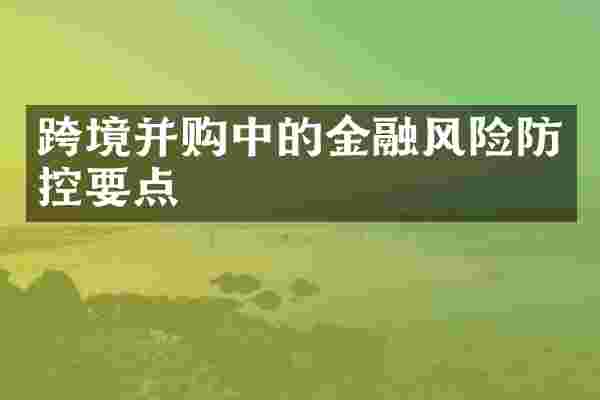 跨境并购中的金融风险防控要点